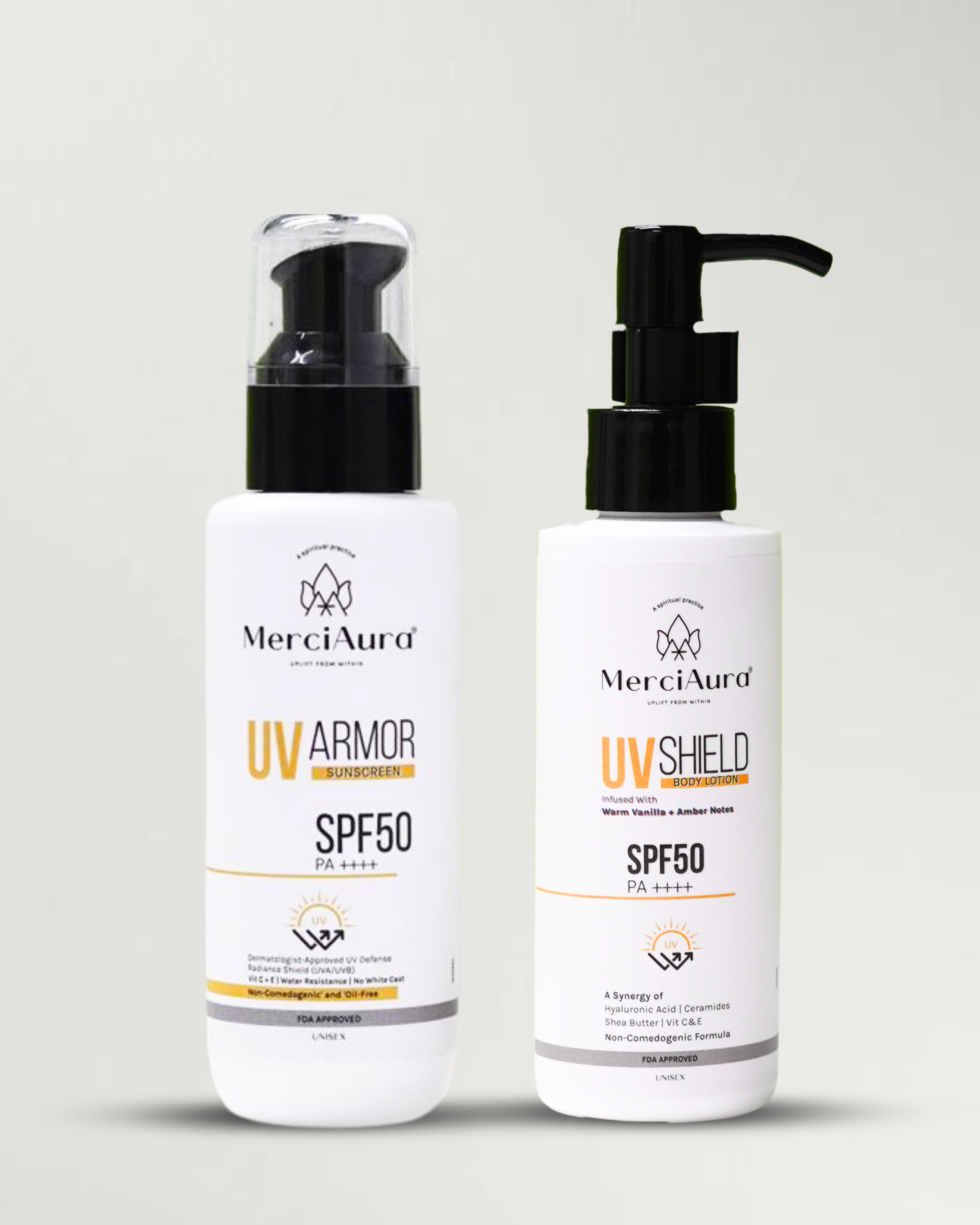 Merciaura Sun Safe Combo Pack  UV Armor Sunscreen SPF 50 PA++++ (100 ml) + UV Shield Body Lotion SPF 50 PA++++ (120 ml)