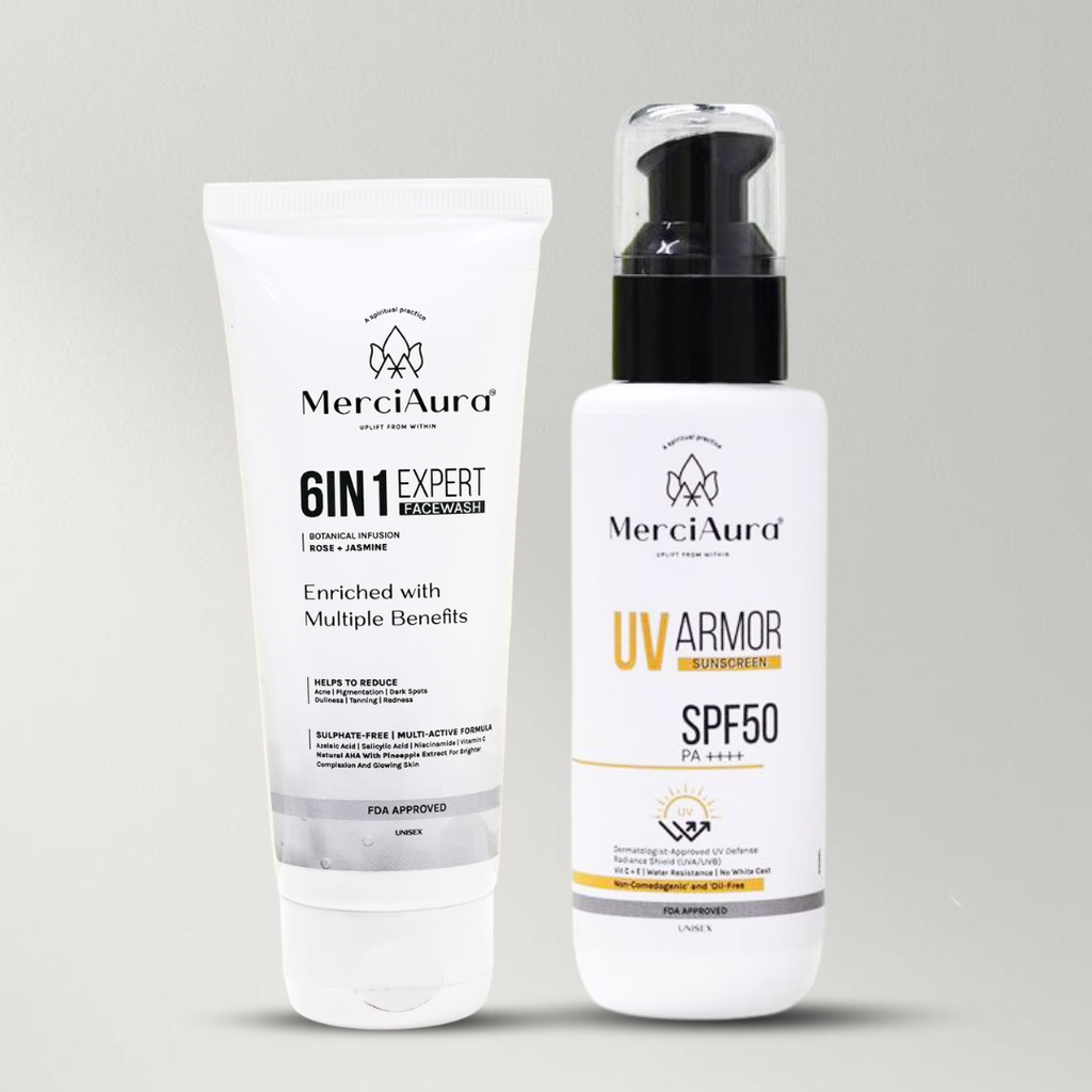Merciaura Clear Skin Duo  6-in-1 Expert Face Wash (100 ml) + UV Armor Sunscreen SPF 50 PA++++ (100 ml)
